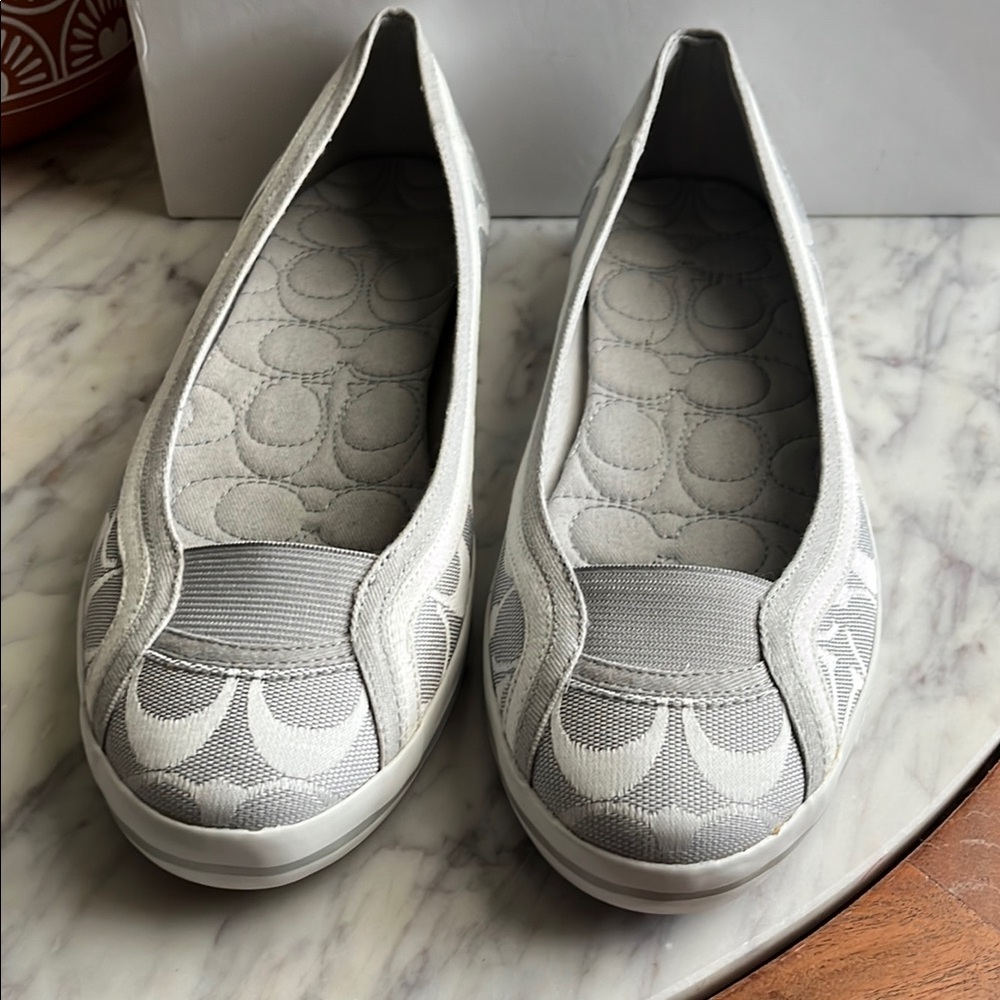 Coach Alpine Silver Slip-on Ballet Flats - Size 8